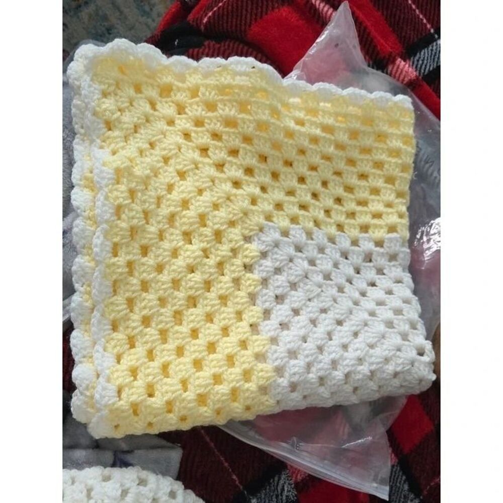 Handmade Crochet Square Throw in Yellow and Cream 30x28 Size